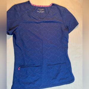 HeartSoul Navy Short-Sleeve V-Neck Scrub Top with Pink Trim
